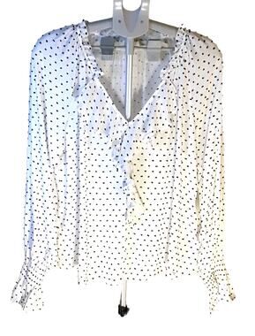 Gap Ruffle Neck White and Black Polka Dot Blouse Women’s SZ L NWT